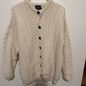 Aran Woolen Mills Made In Ireland Cableknit Wool Fisherman Cardigan Size XL